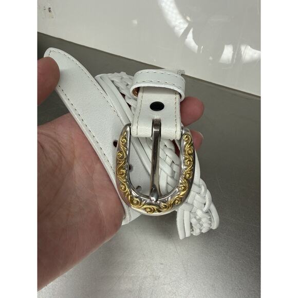 Vintage Nocona Belt Co. Size 32 Women's Leather Belt Braided White Gold Swirl - Picture 3 of 5